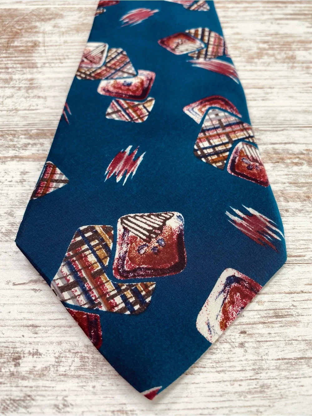 Zylos Classic Teal Geometric Pattern Men's Tie Italian Silk Made USA